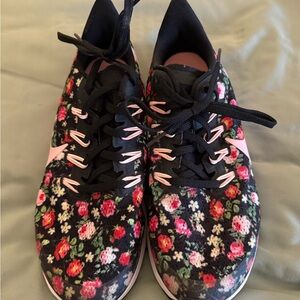 Nike Women's Floral Black Sneakers with Pink Highlights